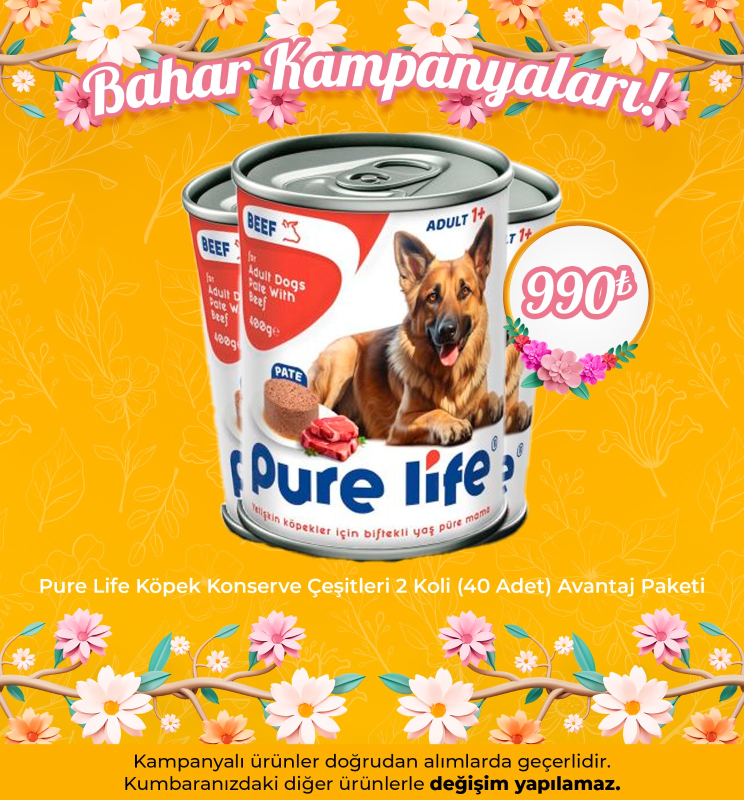 Pure Life Köpek Konserve Çeşitleri 2 Koli (40 Adet) Avantaj Paketi