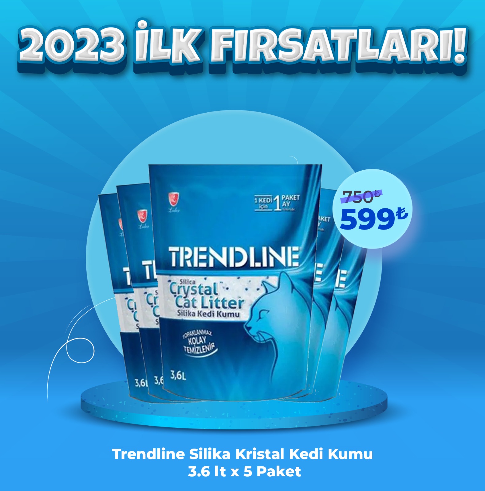 Trendline Silika Kristal Kedi Kumu 3,6L x 5 Adet