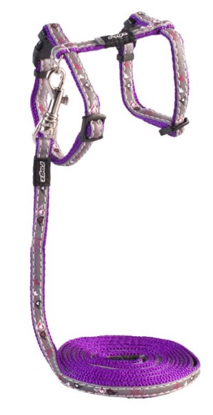 Rogz Yavru Kedi Göğüs Tasması Seti Reflektorlü Mor Xsmall 8 mm 19,8-30 cm