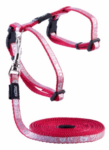 Rogz Yavru Kedi Göğüs Tasması Seti Kedi Desenli Kırmızı Xsmall 8 mm 19,8-30 cm