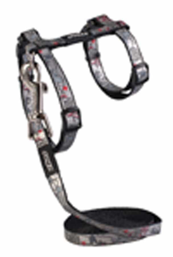 Rogz Kedi Göğüs Tasması Seti Kedi Desenli Reflektorlü Siyah Small 11 mm 24-40 cm