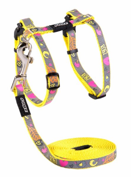 Rogz Kedi Göğüs Tasması Seti Kalp Desenli Reflektorlü Sarı Small 11 mm 24-40 cm
