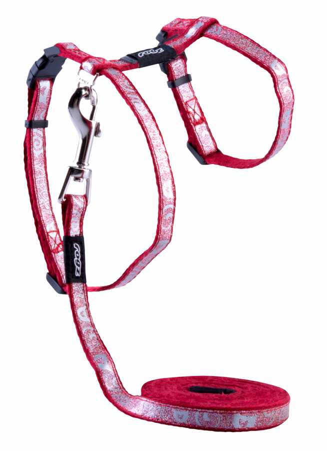 Rogz Kedi Göğüs Tasması Seti Kedi Desenli Kırmızı Small 11 mm 25,5-31 cm