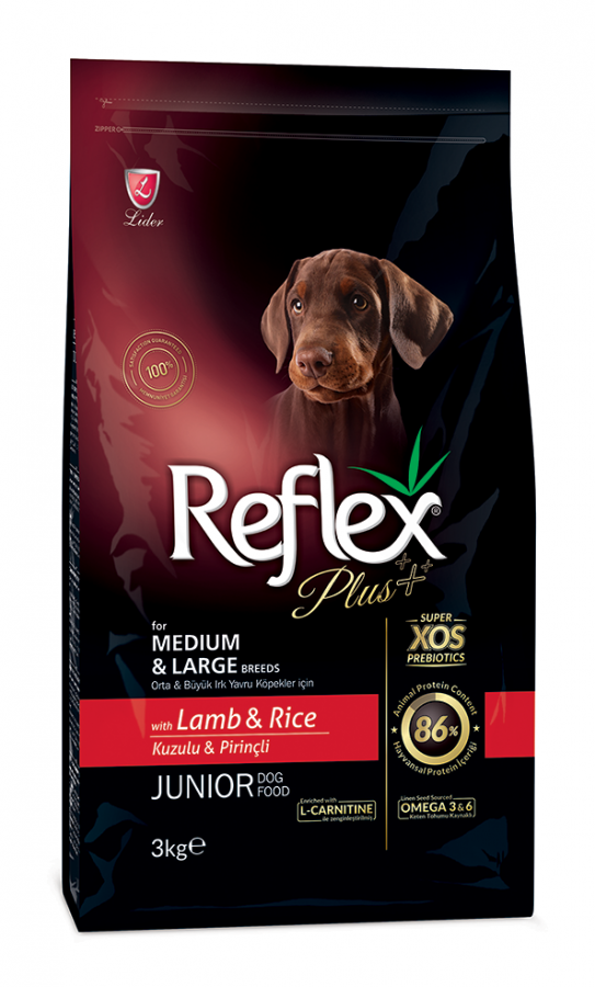 Reflex Plus Orta Büyük Irk Kuzulu Pirinçli Yavru Köpek Maması 3 Kg