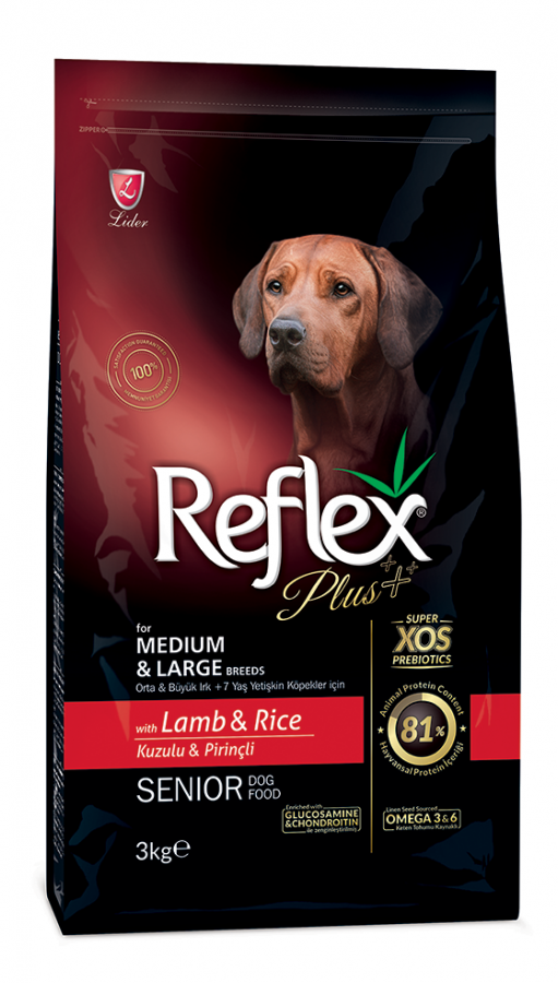 Reflex Plus Orta Büyük Irk Kuzu Pirinç Yaşlı Köpek Maması 3 Kg