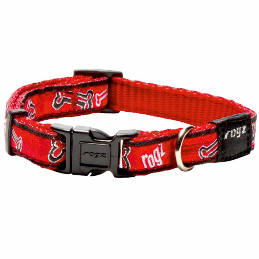 Rogz Köpek Boyun Tasması Kemik Desenli Kırmızı Large 20 mm 34-56 cm
