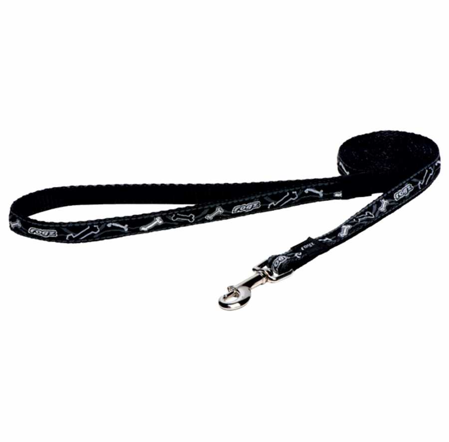 Rogz Köpek Uzatma Kemik Desenli Siyah Medium 16 mm 140 cm