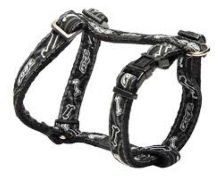 Rogz Köpek Göğüs Tasması Kemik Desenli Siyah Xlarge 25 mm 60-100 cm