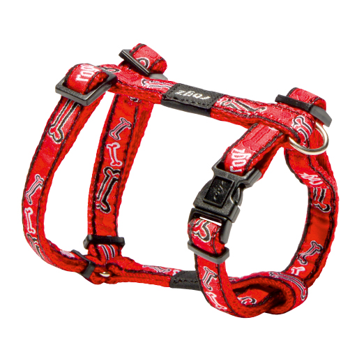 Rogz Köpek Göğüs Tasması Kemik Desenli Kırmızı Large 20 mm 45-75 cm