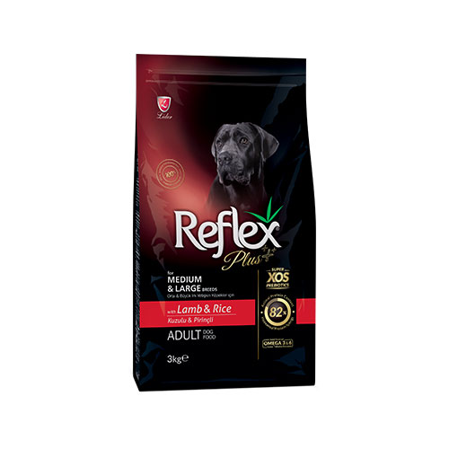 Reflex Plus Orta ve Büyük Irk Kuzulu ve Pirinçli Yetişkin Köpek Maması 3 Kg