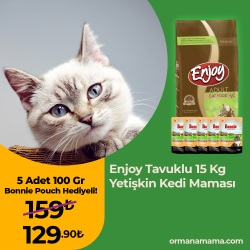 Enjoy Tavuklu 15 Kg Yetişkin Kedi Maması 5 Adet Bonnie 100 Gr Pouch Hediyeli