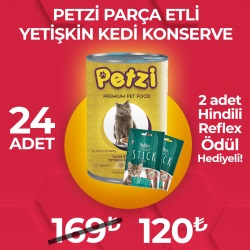Petzi Cat Premium Parça Etli Yetişkin Kedi Konserve  2 Adet Reflex Hindili Ödül Hediyeli