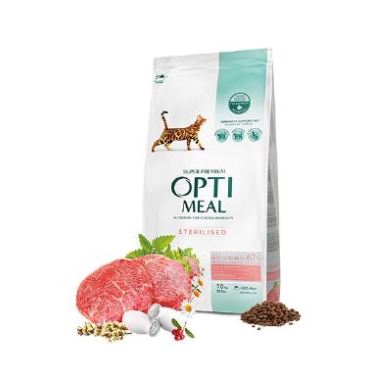 Optimeal Süper Premium Dana Etli-Sorgumlu Kısır Kedi Maması 10 Kg