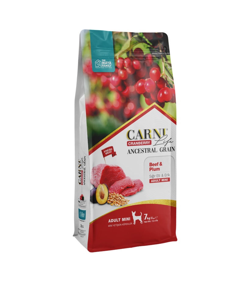 Carni Life Kızılcık Sığır Etli ve Erikli Mini Irk Yetişkin Köpek Maması 7 Kg