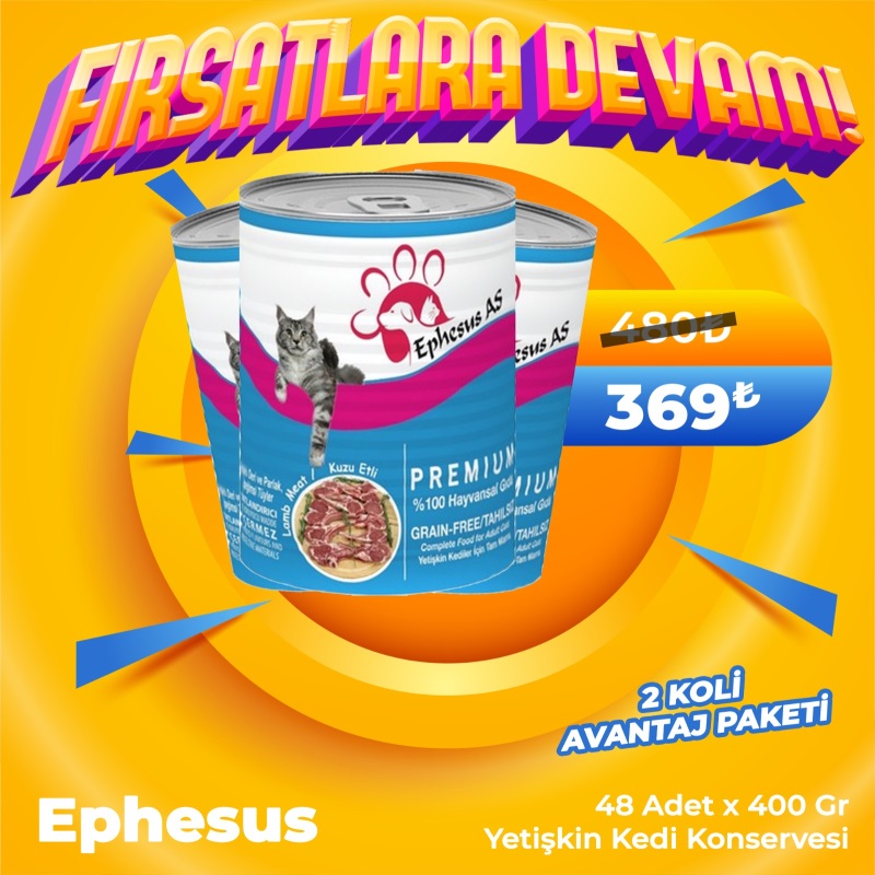 Ephesus As Kedi Konservesi Çeşitleri 415 gr x 48 Adet (Avantaj Paketi)