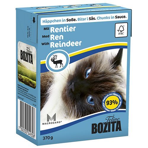 Bozita Tahılsız İsveç Ren Geyiği Parça Etli Tetra Paket Konserve Kedi Maması 370 Gr