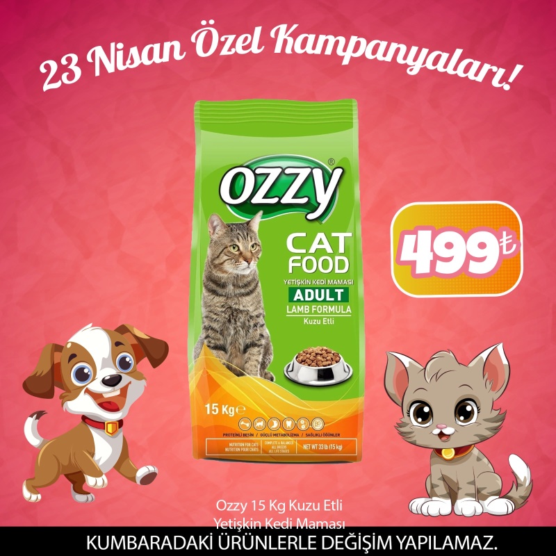 Ozzy 15 Kg Kuzu Etli Yetişkin Kedi Maması (23 Nisan Özel)