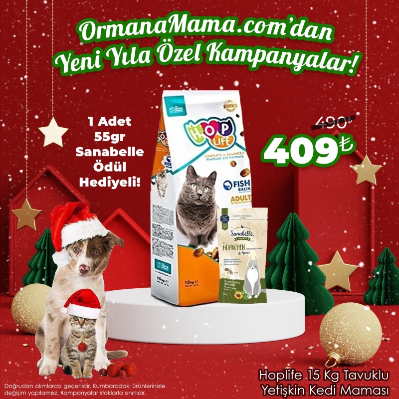 Hoplife 15 Kg Tavuklu Yetişkin Kedi Maması - 1 Adet 55gr Sanabelle Ödül Maması Hediyeli!