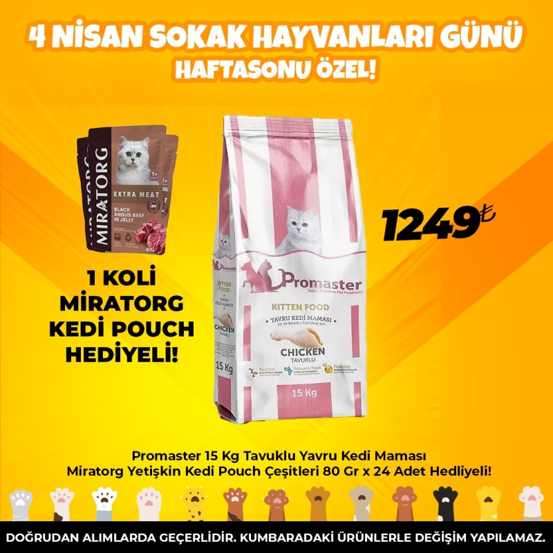 Promaster 15 Kg Tavuklu Yavru Kedi Maması Miratorg Yetişkin Kedi Pouch Çeşitleri 80 Gr x 24 Adet Hedliyeli