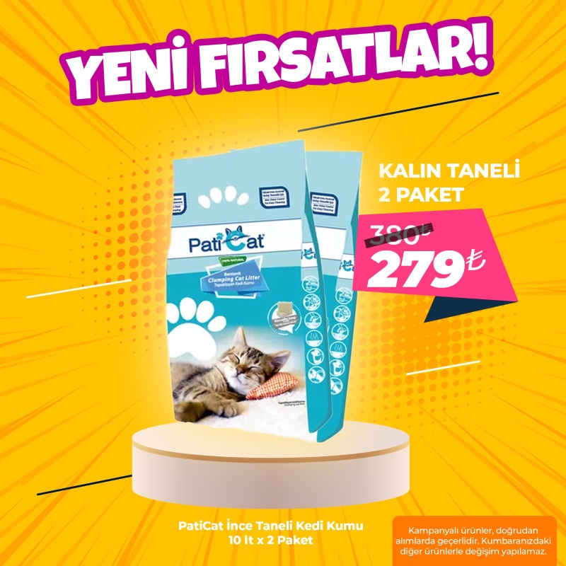 PatiCat 10Lt x 2 Paket Kalın Taneli Topaklanan Kedi Kumu