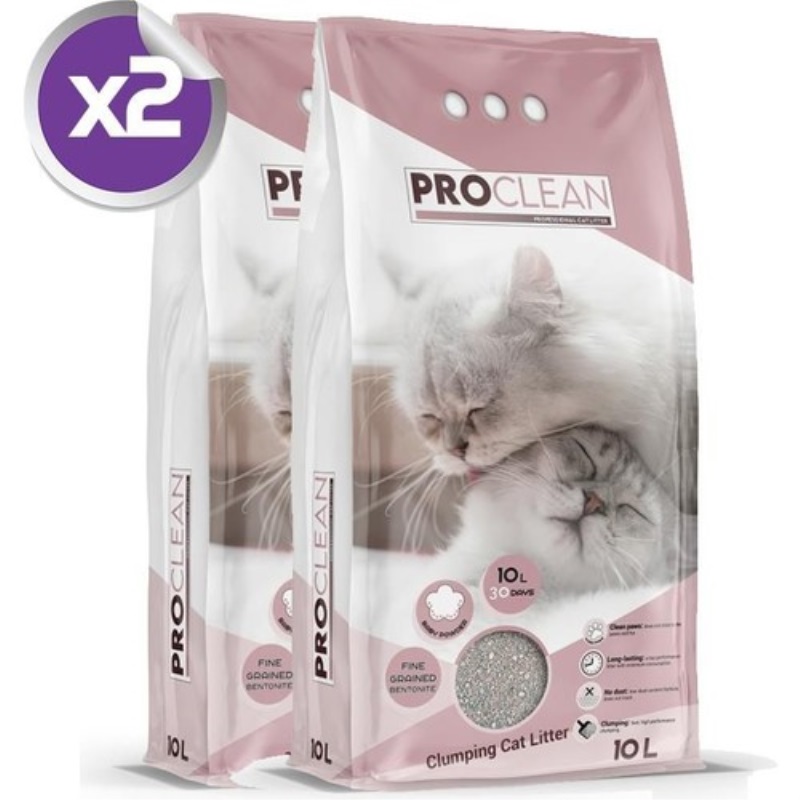 Proclean Ince Taneli Bebek Pudrası Topaklanan Kedi Kumu 10 lt x 2 Adet