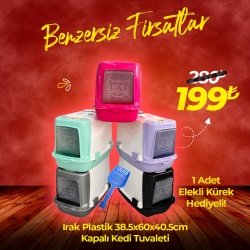 Irak Plastik Plastart Önü Açılabilen Kapalı Kedi Tuvaleti Kürekli 38,5x60x40,5 cm