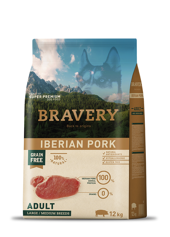 Bravery Adult Iberıan Pork Tahılsız Domuzlu Büyük Ve Orta Irk Yetişkin Köpek Maması 12 Kg