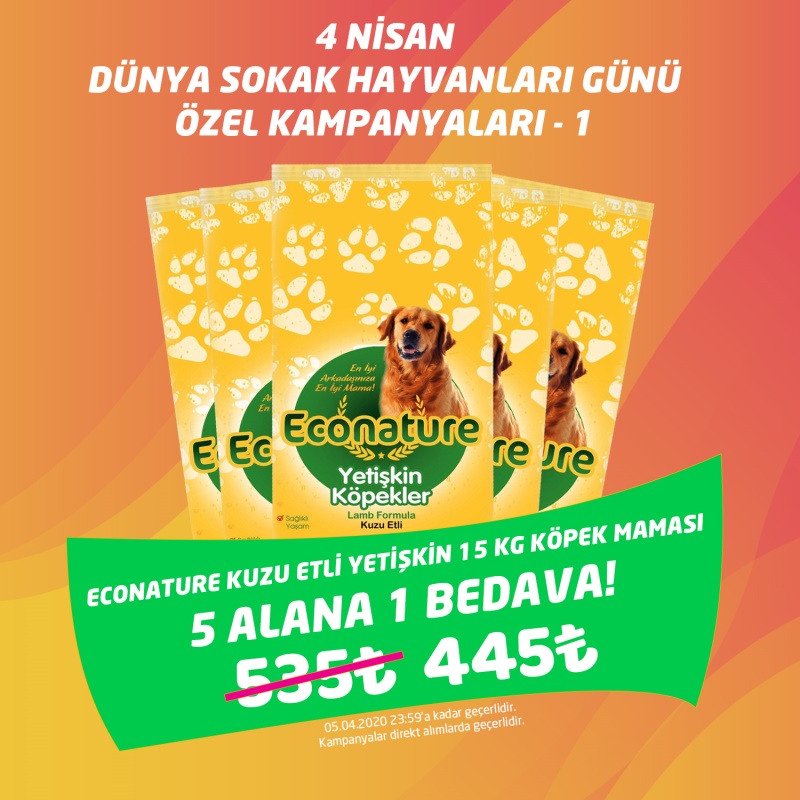 Eco Nature Kuzu Etli 15 Kg Yetişkin Köpek Maması 5 Alana 1 Hediye!
