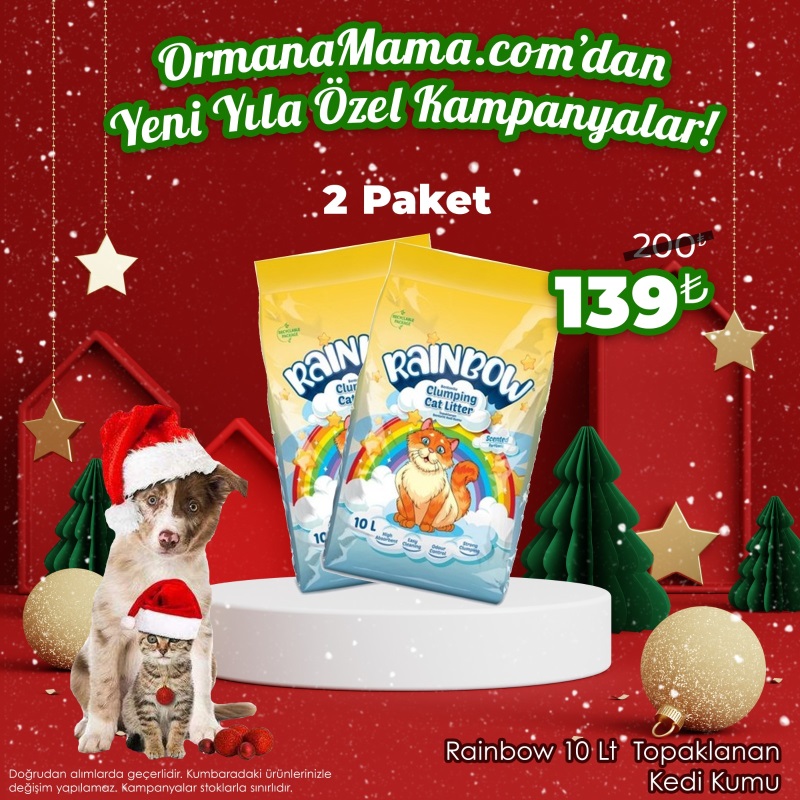 Rainbow 10 lt x 2 Paket Topaklanan Kedi Kumu