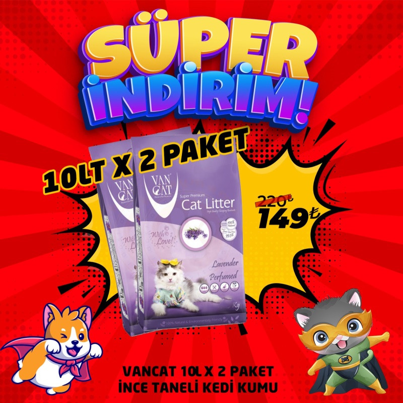 Vancat İnce Tane Topaklanan Kedi Kumu Çeşitleri 2x10 Kg