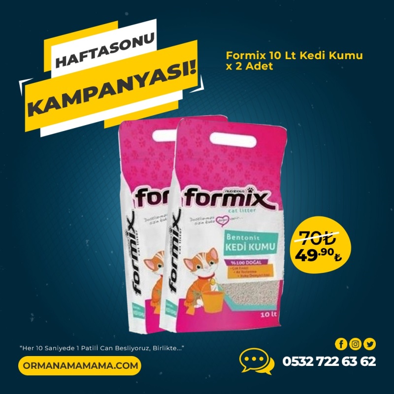 Formix 10Lt Bentonit Kedi Kumu x2 Adet