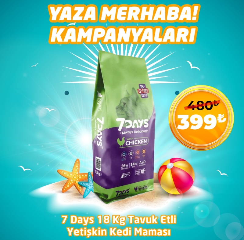 7 Days Tavuk Etli Yetişkin Kedi Maması 18 Kg