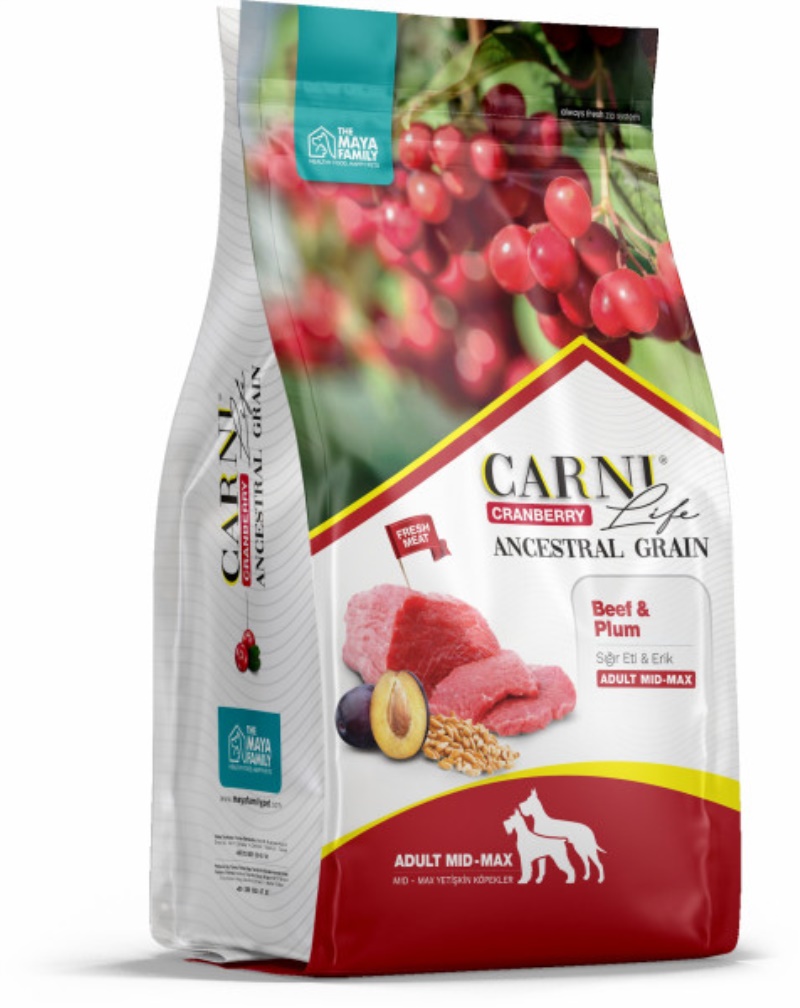 Carni Life Az Tahıllı Sığır Eti Erik ve Kızılcıklı Orta&Büyük Irk Yetişkin Köpek Maması 12 kg