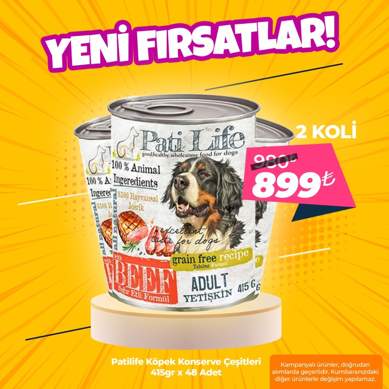 Pati Life 415grx48 Adet Köpek Konserve Çeşitleri 2 Koli (Avantaj Paketi)