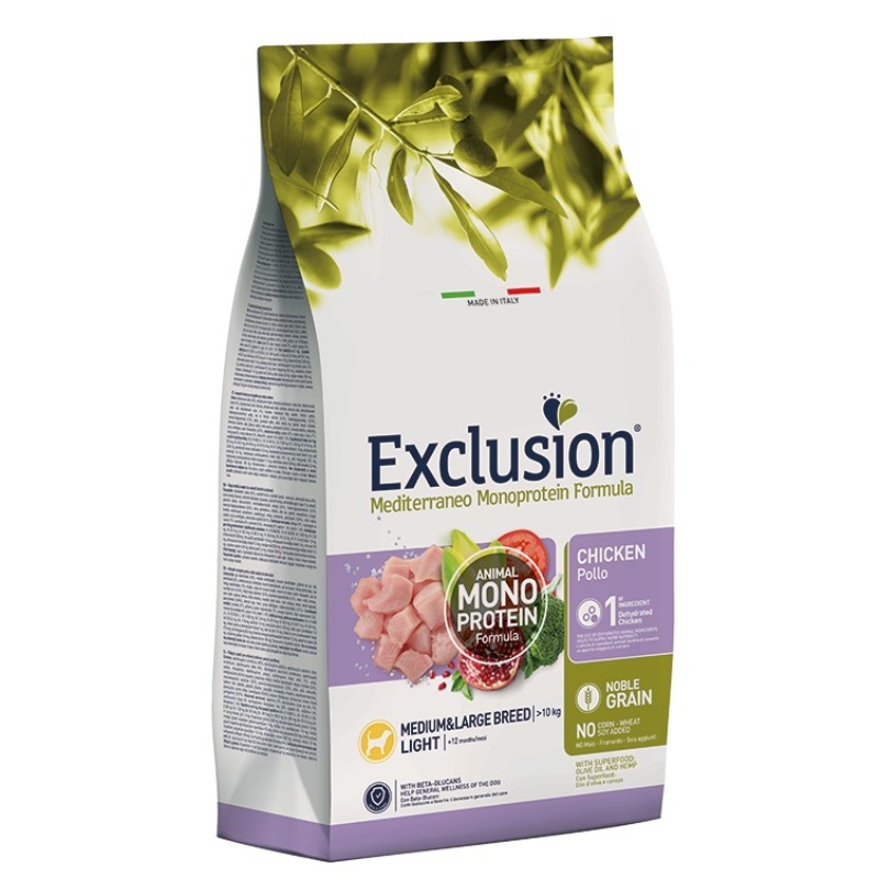 Exclusion Monoprotein Düşük Tahıllı Tavuklu Medium Large Light Köpek Maması 12 Kg