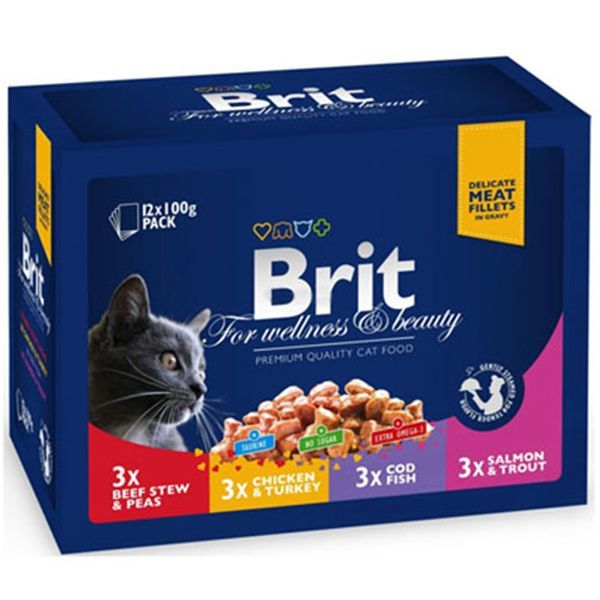 Brit Premium Pouch Kedi Maması Etli Ve Balıkli Çeşitler 12X100 Gr