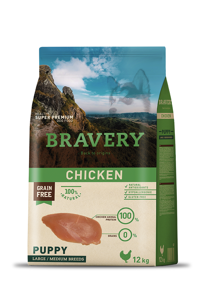 Bravery Puppy Chicken Tahılsız Tavuklu Büyük Ve Orta Irk Yavru Köpek Maması 12 Kg
