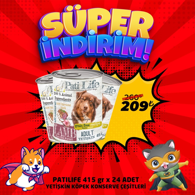 Pati Life Yetişkin Köpek Konservesi Çeşitleri 415 Gr 24 Adet