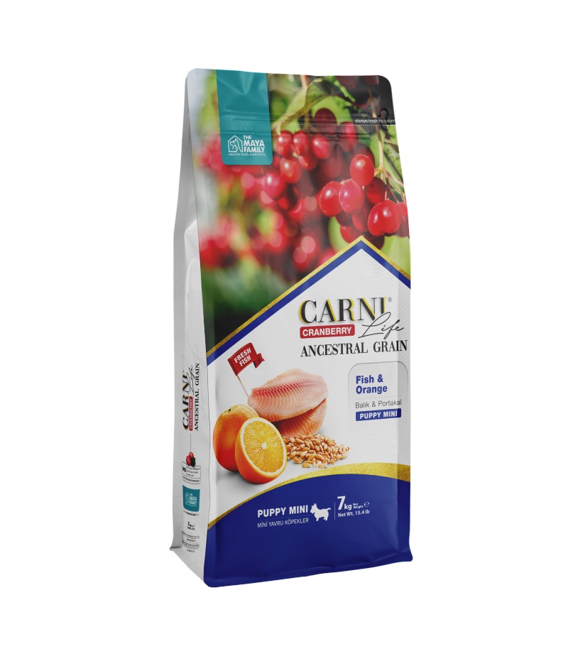 Carni Life Kızılcık Balık Etli ve Portakallı Yavru Mini Köpek Maması 7 Kg