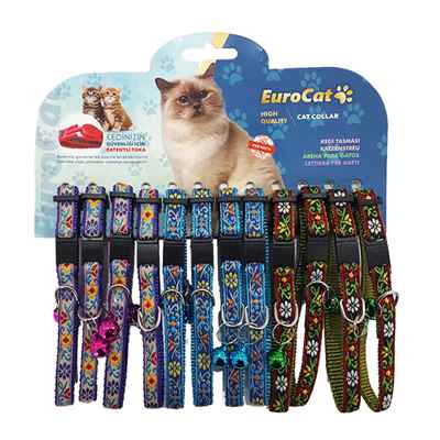 EuroCat Çiçek Desenli Çıngıraklı Kedi Boyun Tasması 12'li