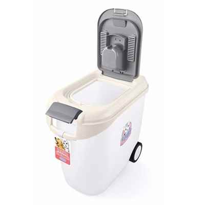 Cat Idea Tekerlekli Mama Saklama Kabı 2 Kapaklı 10-12Kg Krem