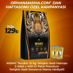 Winny Premium Cat Tavuklu 15 Kg Yetişkin Kedi Maması + 2 Adet x 400 Gr Petzi Konserve Mama Hediyeli