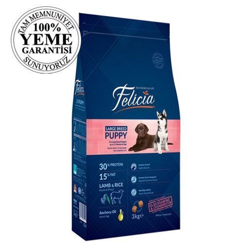 Felicia High Premium Düşük Tahıllı Kuzu Etli Büyük Irk Yavru Köpek Maması 3 Kg