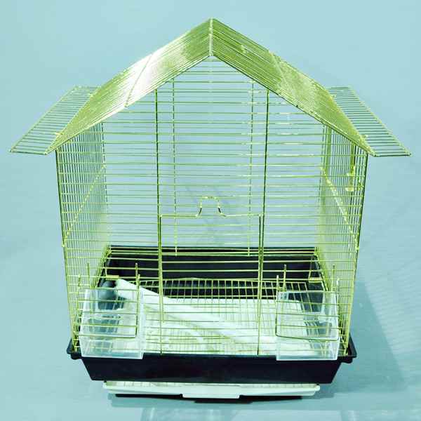 Pirinç Telli Üçgen Çatılı Kuş Kafesi 34,5x28x45,5 cm