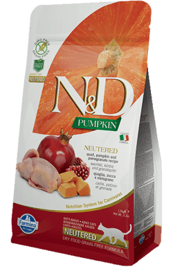 N-D Pumpkin Tahılsız Bıldırcın Etli Bal Kabaklı ve Narlı Kısırlaştırılmış Kedi Maması 1.5 Kg