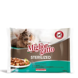 MIGLIOR GATTO KEDİ STERILIZED 4x85 GR POUNCH 2 SOMON&2 BALIKLI KARİDESLİ PAKET