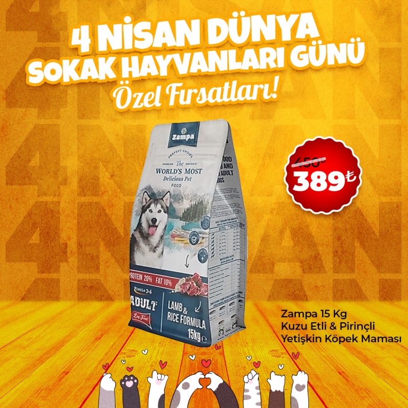 Zampa Kuzu Etli Pirinçli Yetişkin Köpek Maması 15 Kg