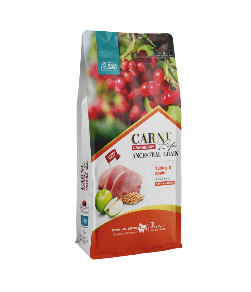 Carni Life Kızılcık Hindi Etli ve Elmalı Tüm Irklar İçin Yavru Köpek Maması 7 Kg