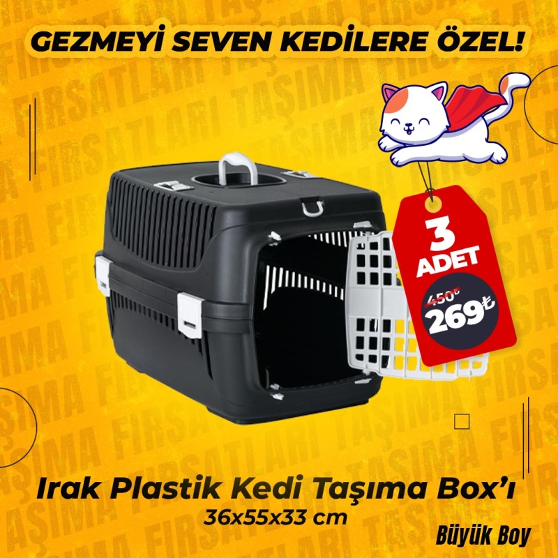 Irak Plastik Büyük Boy Kedi Taşıma Çantası x 3 Adet