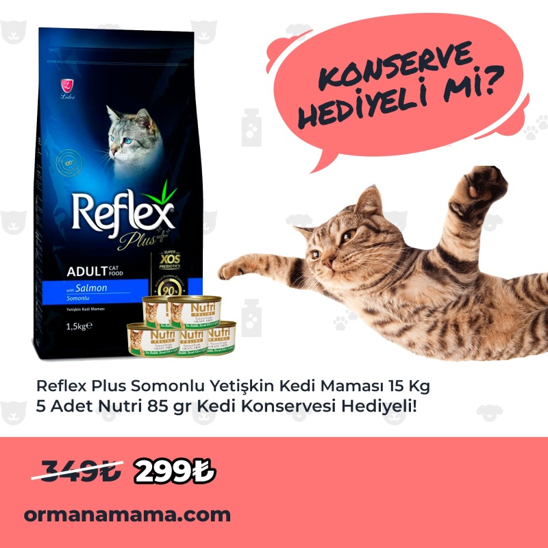 Reflex Plus Somonlu 15 Kg Yetişkin Kedi Maması 5 Adet Nutri 85 Gr Konserve Hediyeli